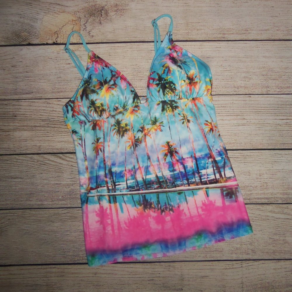 Arizona Jean Co Beach scene Tankini Swimsuit Top M